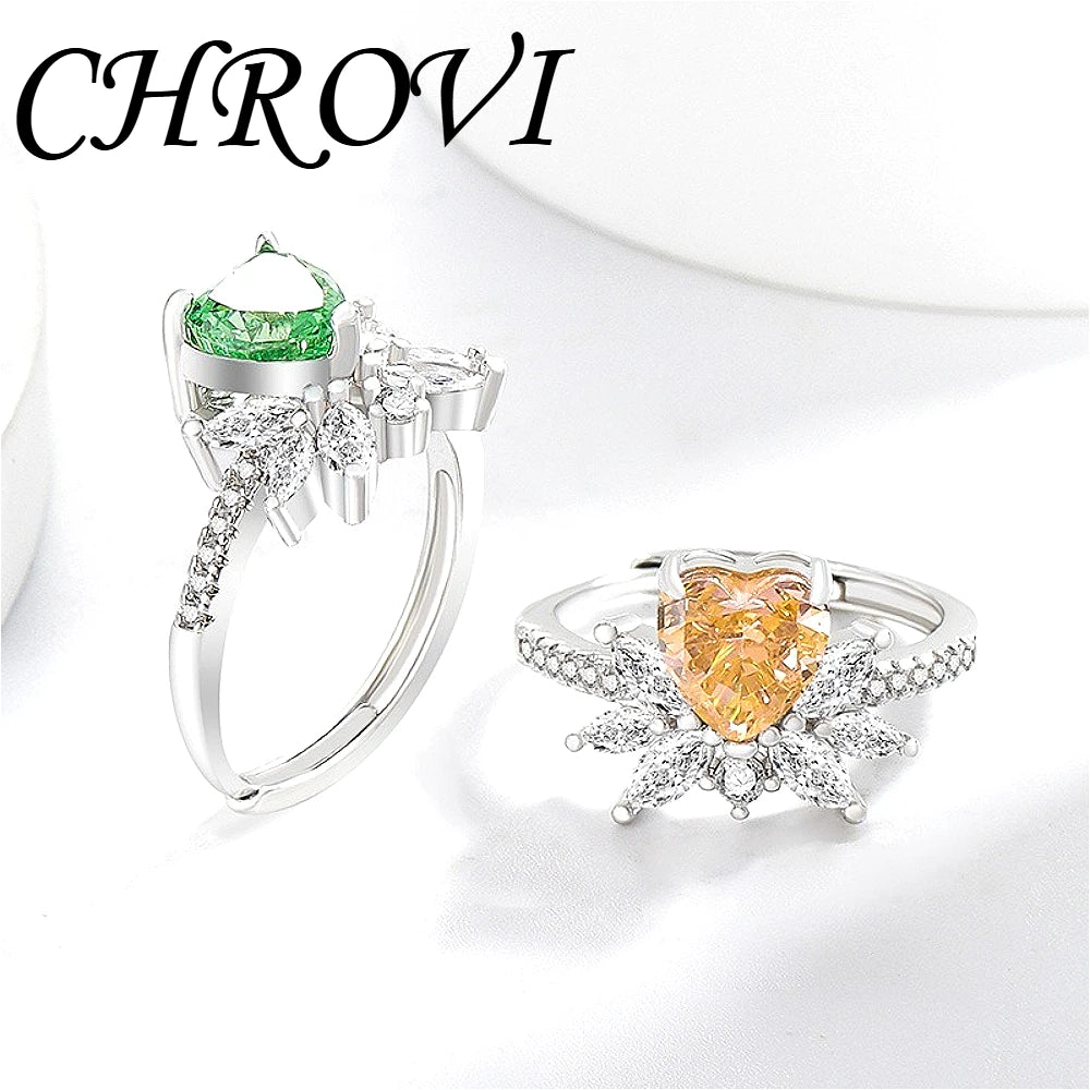 Light luxury 925sterling silver colorful gemstone ice flower ring for women,super sparkly high carbon diamond heart ring jewelry