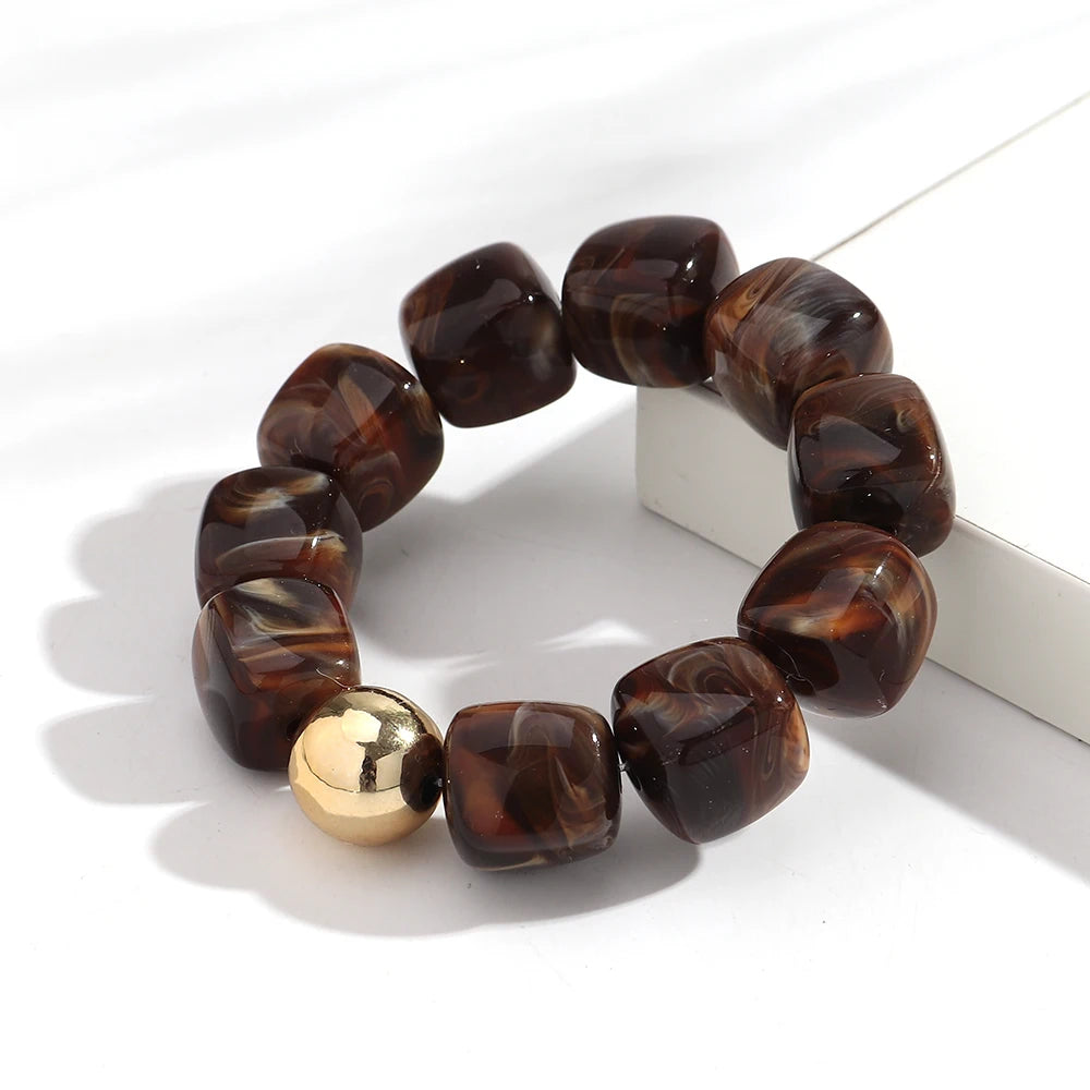 Acrylic Multicolor Irregular Beads Stretchy Bracelets Bangles for Women Resin Marbled Beaded Geometric Elastic Bracelet Jewelry