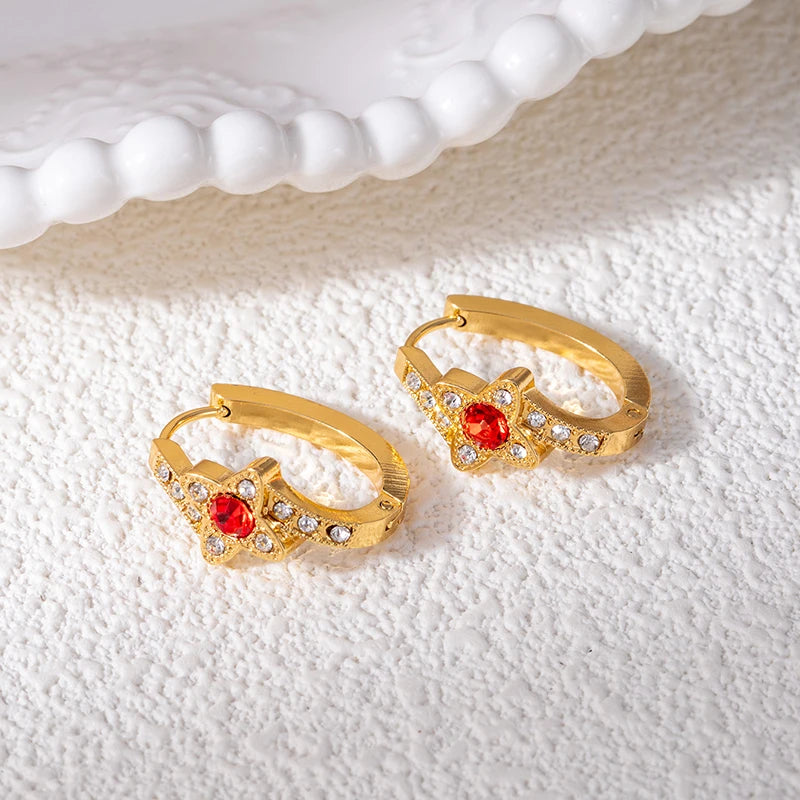 ANENJERY 316L Stainless Steel Colorful Zircon Flower Star Earrings For Women Men Personality French Party Jewelry Gift Wholesale