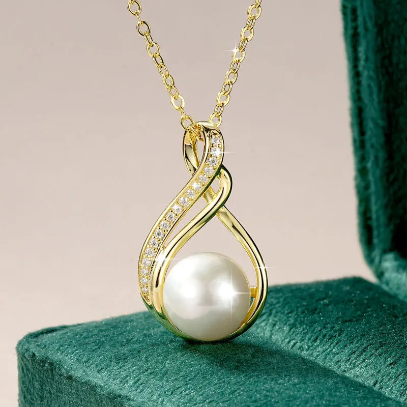 OXTAO Infinity Moissanite Pendant Necklace 14K Gold Filled Cute Freshwater Pearl Necklace Mother Wife Birthday Jewelry Gift