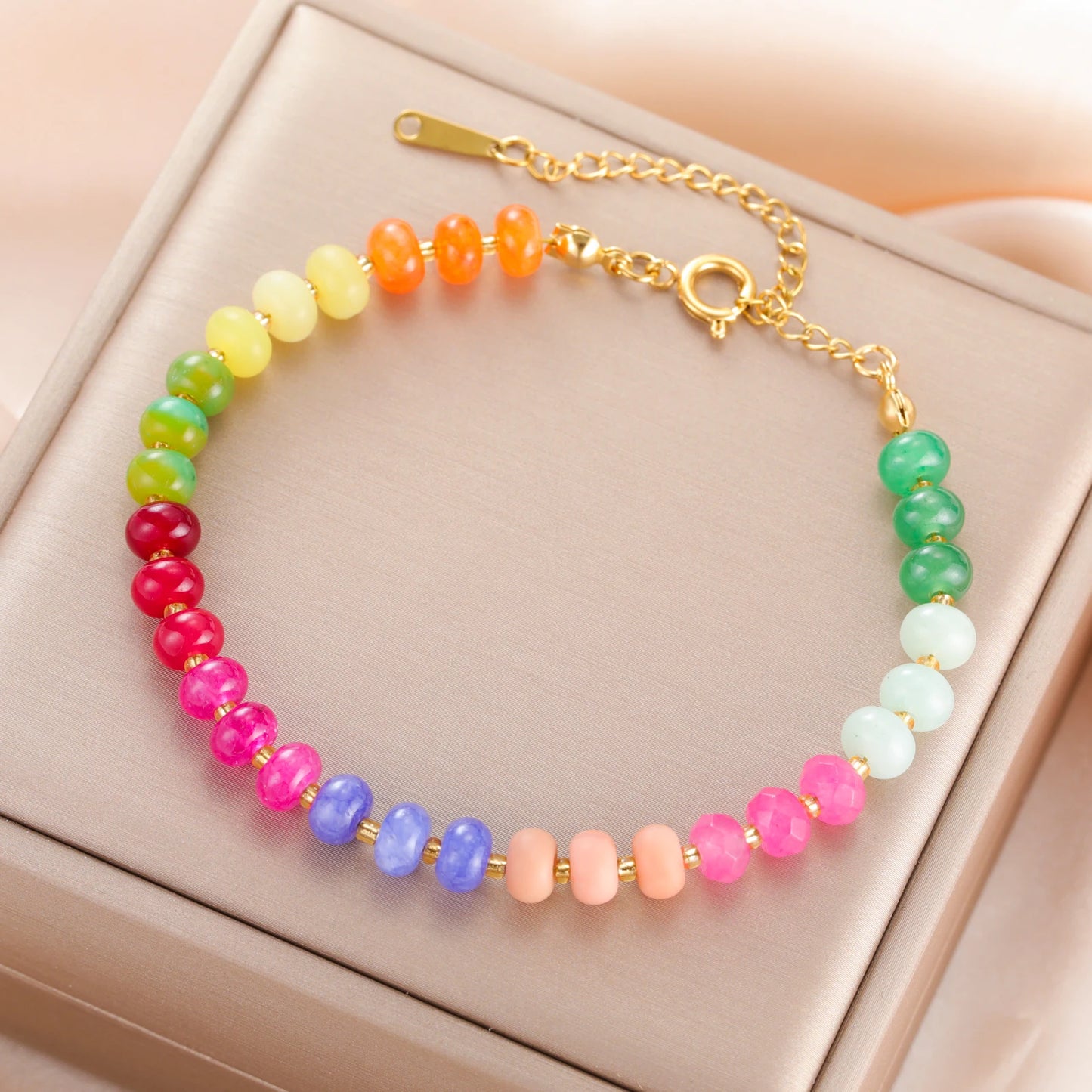 Delicate Colorful Natural Stone Bracelets For Women  Boho Beaded Bracelets Adjustable Chain Trendy Jewelry Gift Waterproof