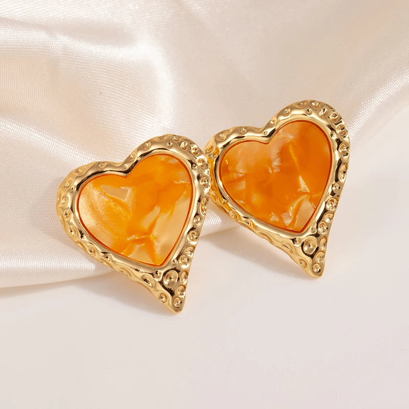 ANENJERY 316L Stainless Steel Ripple Metal Heart Earrings For Women Bohemia Niche Vintage Personality Delicate Jewelry Gifts
