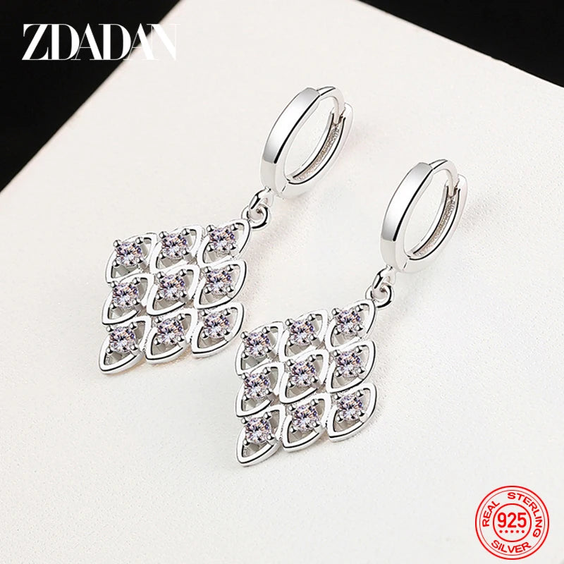 ZDADAN 925 Sterling Silver Purple Zircon Geometric Earrings For Women Fashion Jewelry