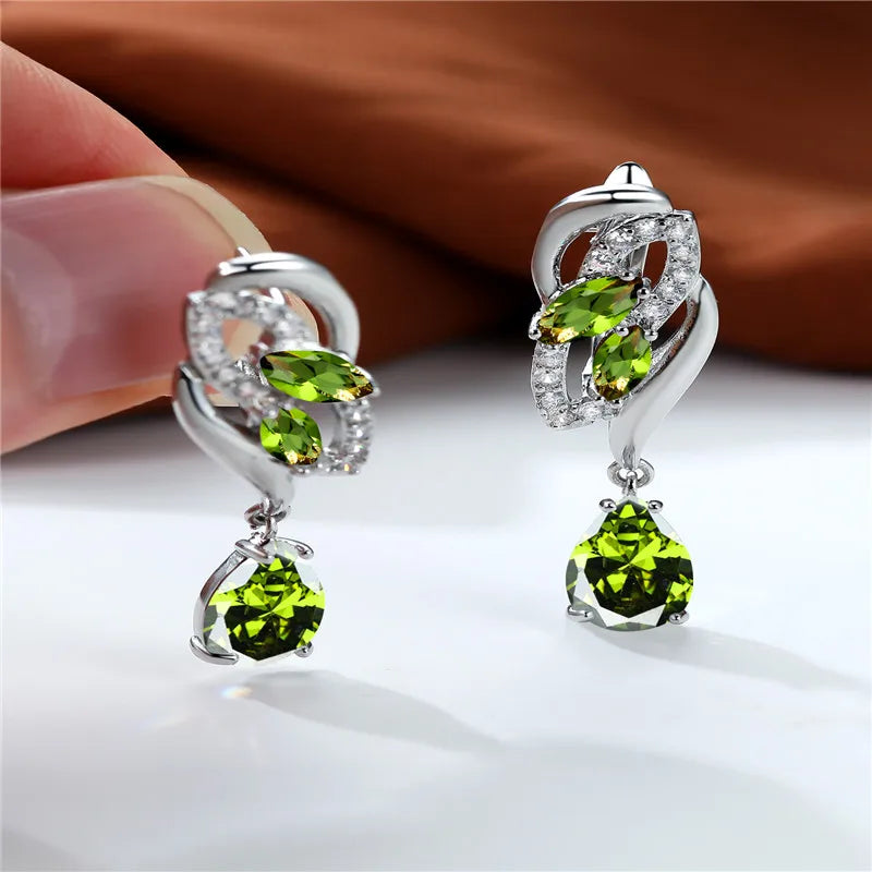 Luxury Female Blue Rainbow Stone Earring Silver Color Clip Earrings For Women Charm Crystal Zircon Wedding Jewelry