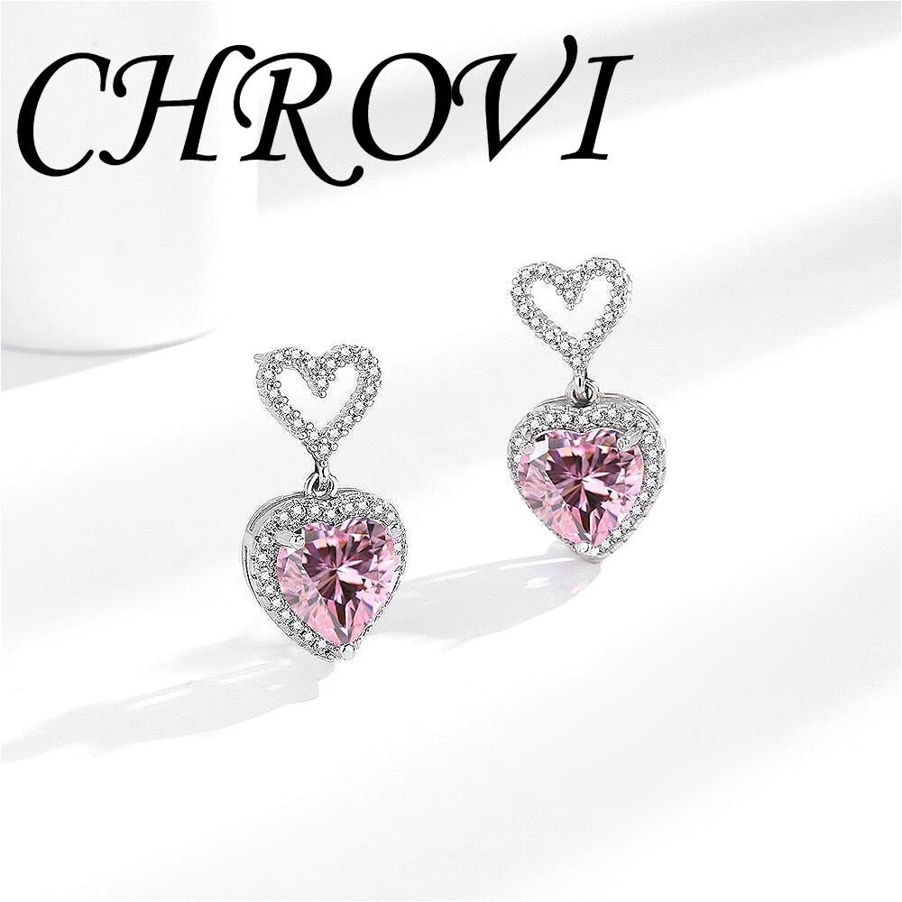Light luxury 925sterling silver exaggerated earrings long tassel heart-shaped drop earrings with cubic zirconia hearts for women