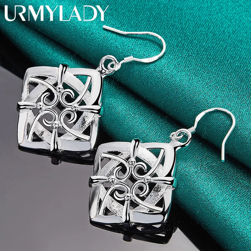 URMYLADY 925 Sterling Silver Four Leaf Flower Earrings For Women Charm Wedding Party Fashion Jewelry