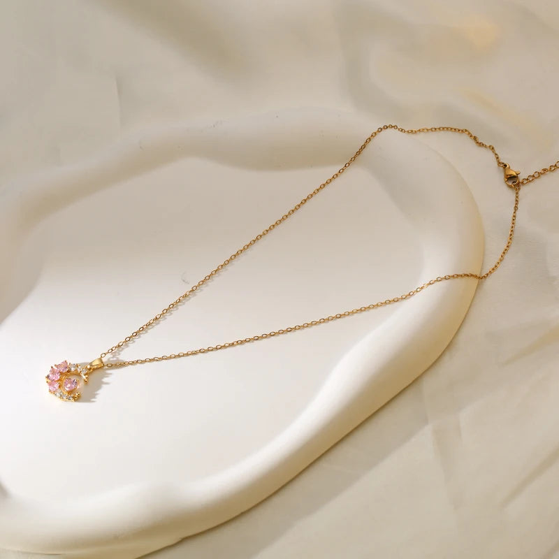 EILIECK 316L Stainless Steel Luxury Bling Zircon Moon Heart Pendant Necklace For Women 18K PVD Plated Neck Chain Jewelry Gift