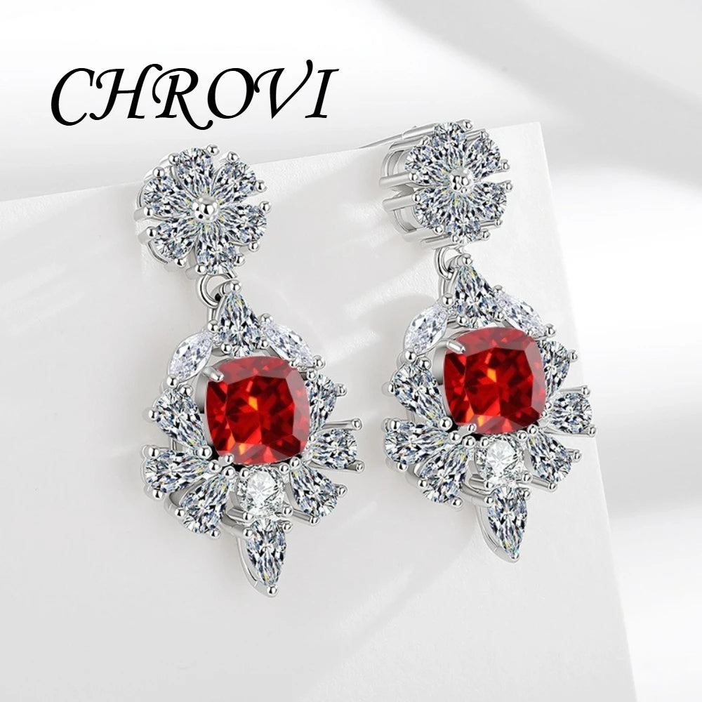 Quality 925 sterling silver chrysanthemum-shaped sugar cube with zircon and fashionable luxurious diamond stud earrings