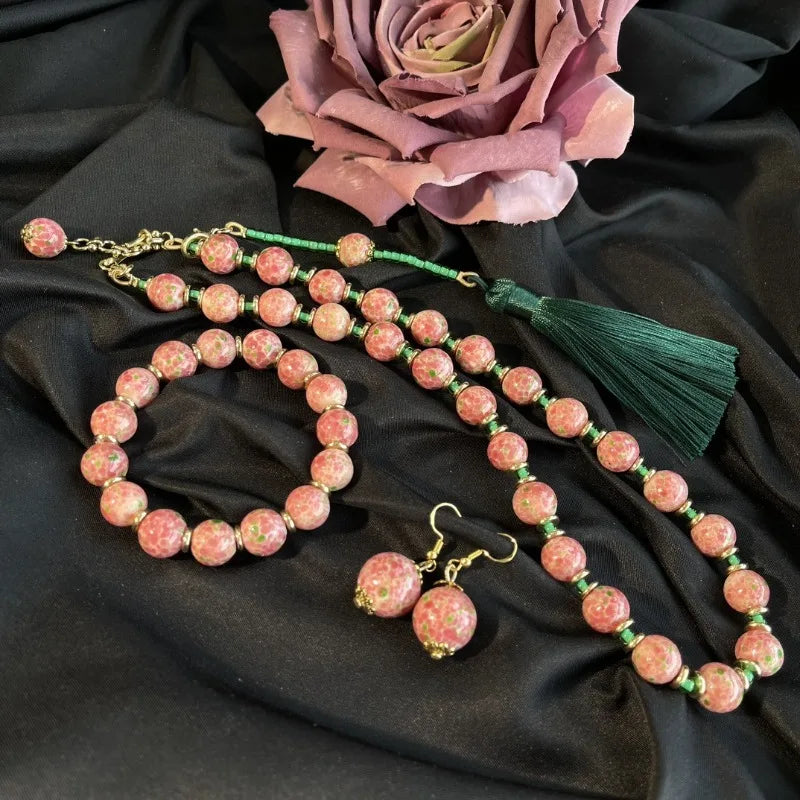 NISHIZAWA Pink Flowers Earrings for Women Beaded Vintage Court Style Elegant Jewelry Fashion Sweet Exquisite Aretes De Mujer
