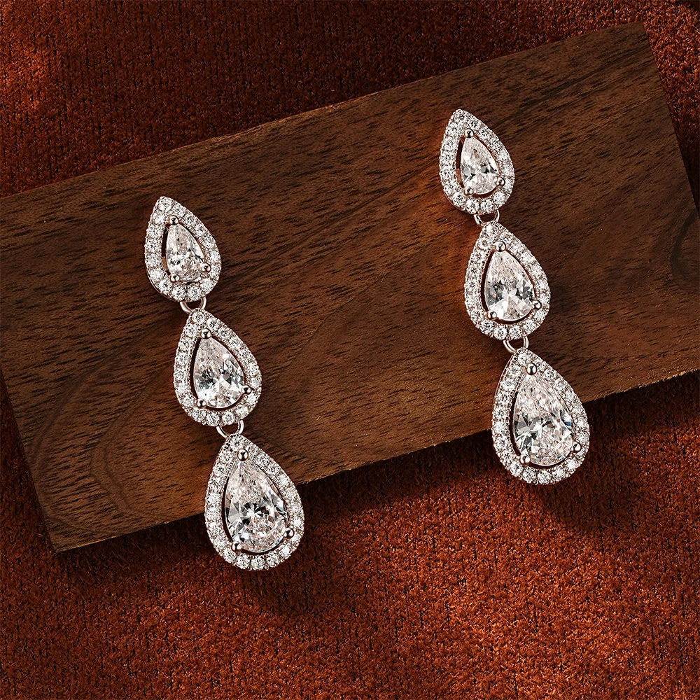 OXTAO Pear Cut D Moissanite&CZ Dangle Drop Earrings with Certified for Women Waterdrop Tassel Earrings Jewelry 14K Gold Filled
