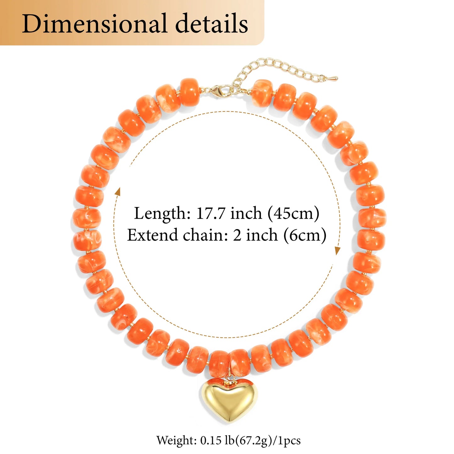 Fashion Colorful Acrylic Geometric Round Beads Heart Pendant Necklace Boho Love Heart Beaded Choker Necklaces Women Jewelry Gift