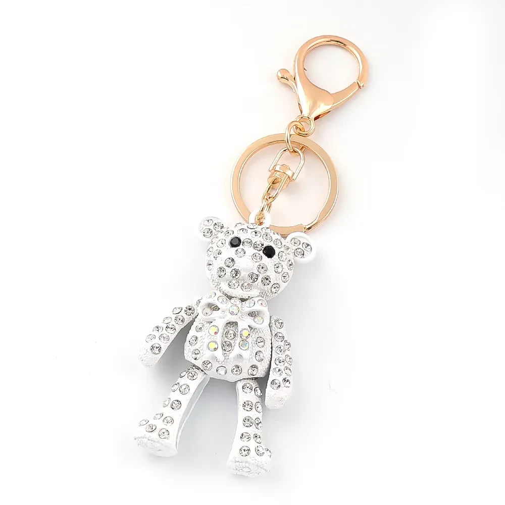 Cute Sweet Colorful Full Crystal Big Bear Key Chain Alloy Rhinestone Fashion Bag Accessories Keyring Jewelry Wholesale N9029