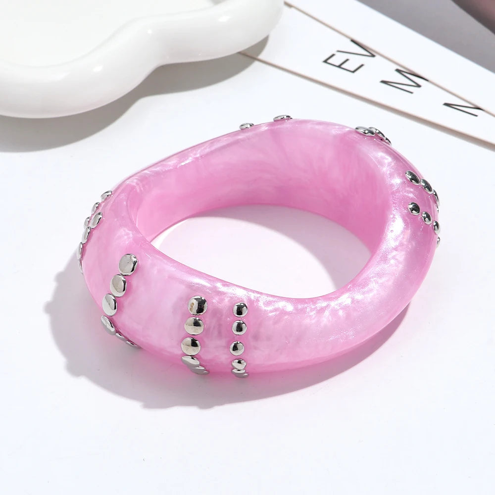 Fashion Resin Irregular Geometric Studs Chunky Bangles New Acrylic Curve Wave Wide Cuff Bangle Women Jewelry Gifts