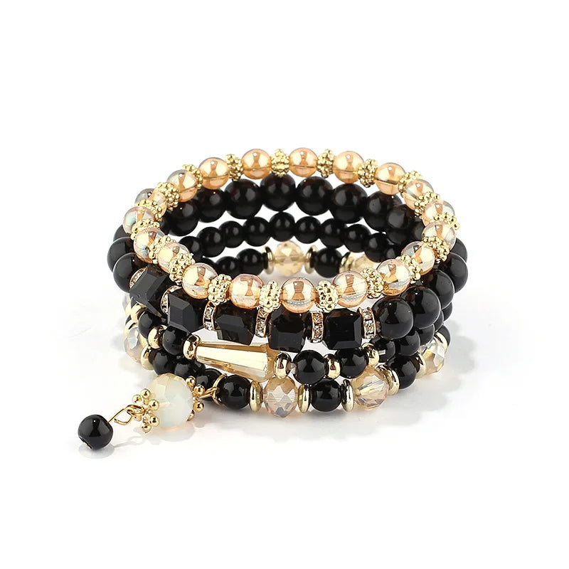 4Pcs Bohemian Bracelet Sets for Women Stackable Glass Acrylic Beads Chain Stretch Bracelets Boho Dainty Jewelry Best Friend Gif