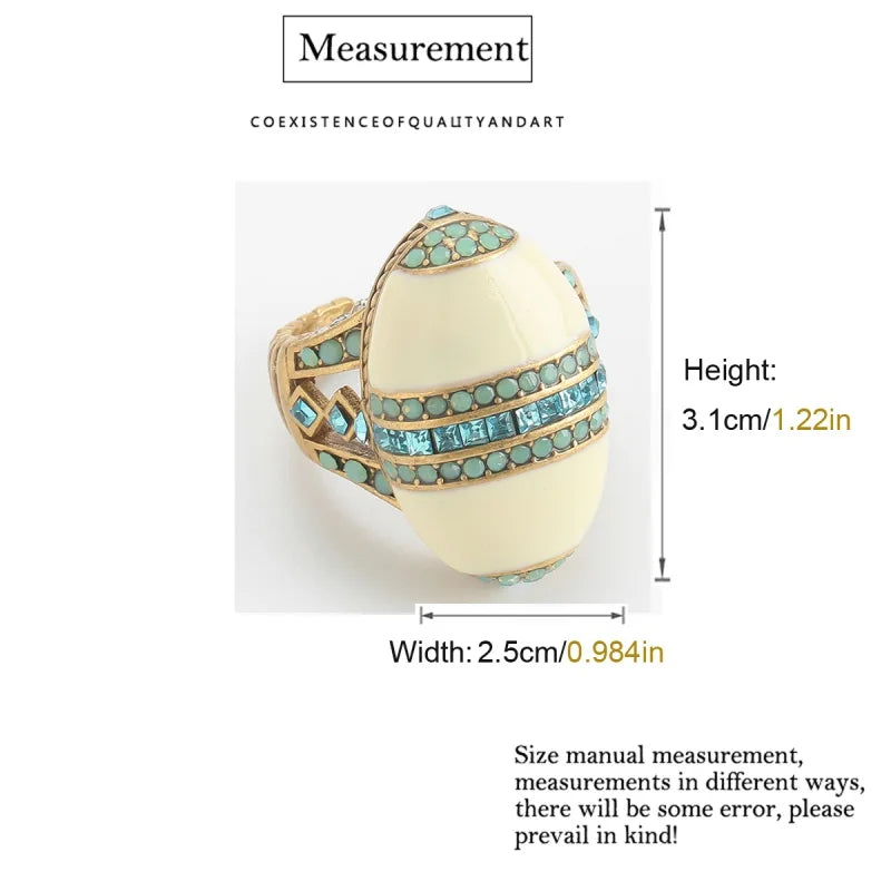 Vintage Oval Sea Blue Crystal Rings Natural Stone White For Woman 18k Real Gold Plated Luxury Antique Jewelry High Quality 2026