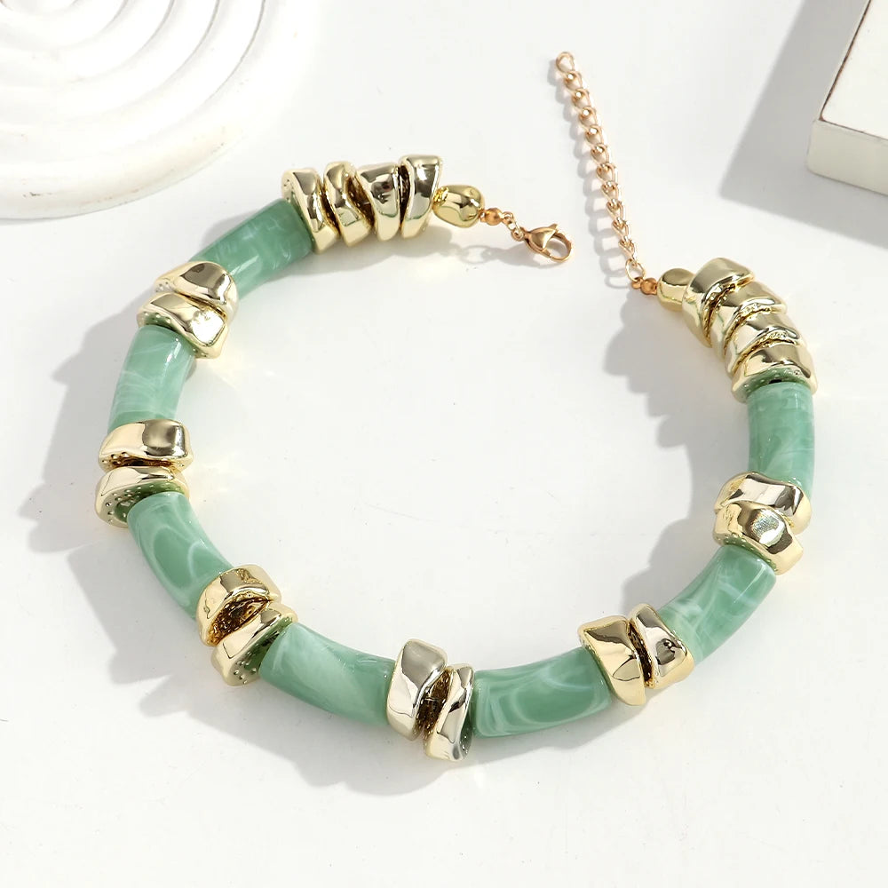 Statement Acrylic Geometric Beads Golden Irregular Spacer Choker Necklaces Elegant Colorful Chunky Necklace Fashion Jewelry
