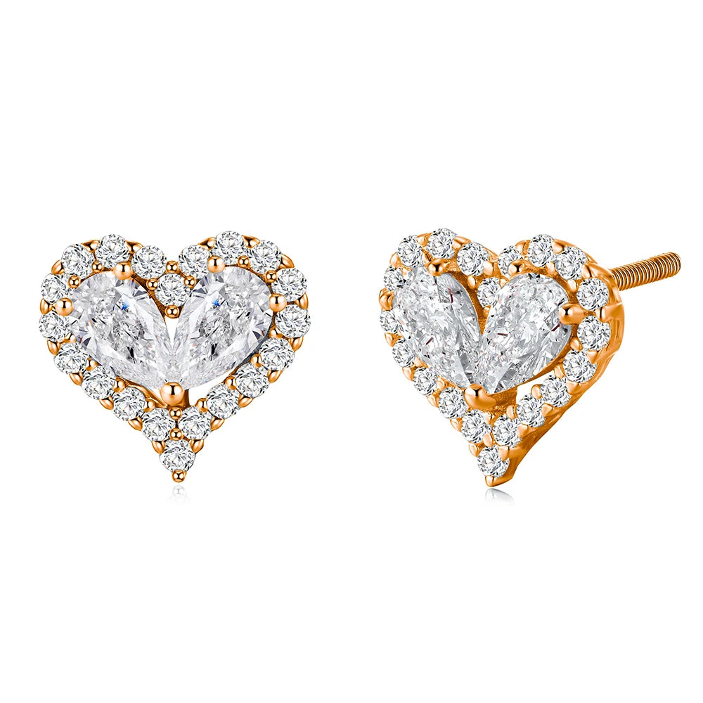 Heart Shape All Moissanite Stud Earrings for Women Round Pear Cut Lab Diamond 100% S925 Silver Screw Back Wedding Jewelry Gifts