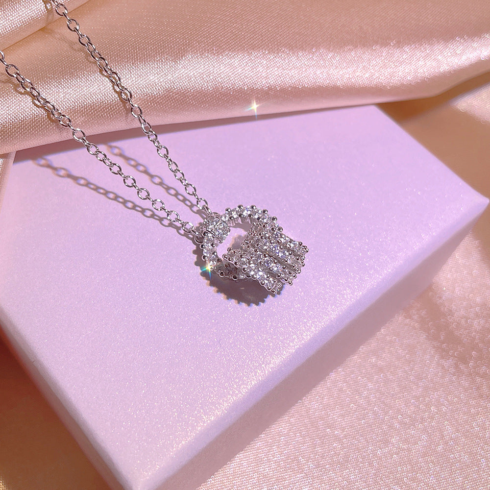 925 Stamp Fashion Celebrity Sparkling Zircon Three Piece Interlocking Jewelry Set Ladies Party Birthday Jewelry Gift