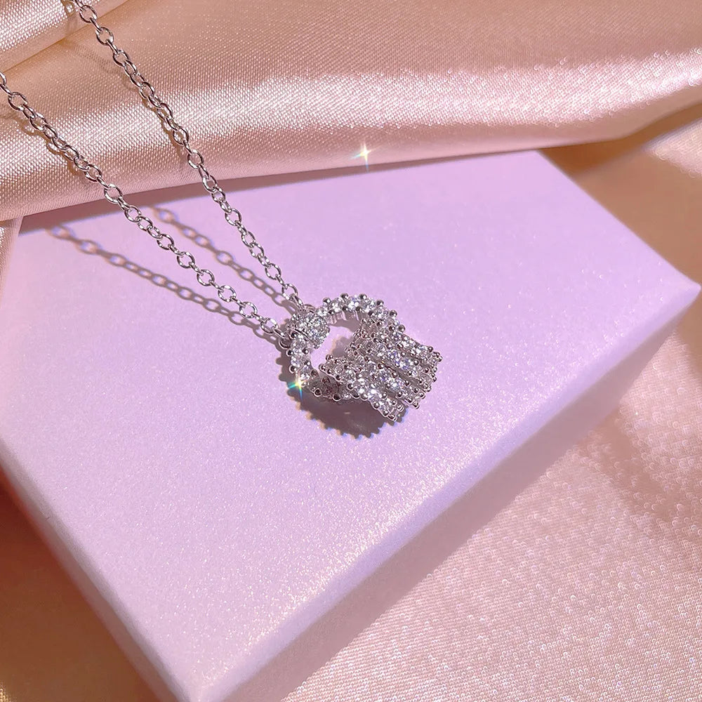 925 Stamp Fashion Celebrity Sparkling Zircon Three Piece Interlocking Jewelry Set Ladies Party Birthday Jewelry Gift