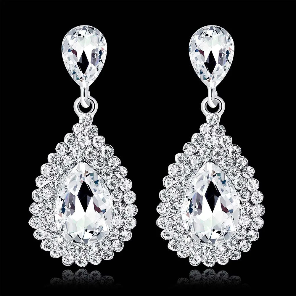 TREAZY Fashion Crystal Waterdrop Wedding Earrings for Women Silver Color Bridal Drop Earrings Bridesmaid Wedding Jewelry Gifts