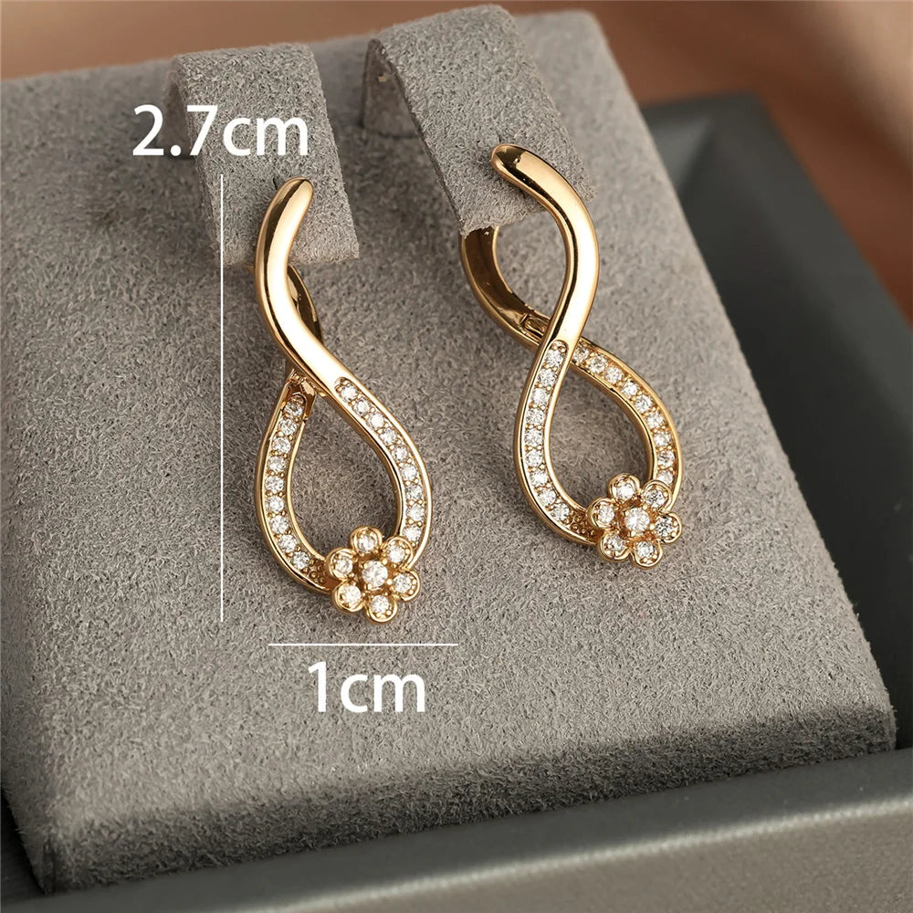 Elegant Female White Round Flower Zircon Stone Hoop Earrings Gold Color Unique Gift Party Wedding Jewelry For Women