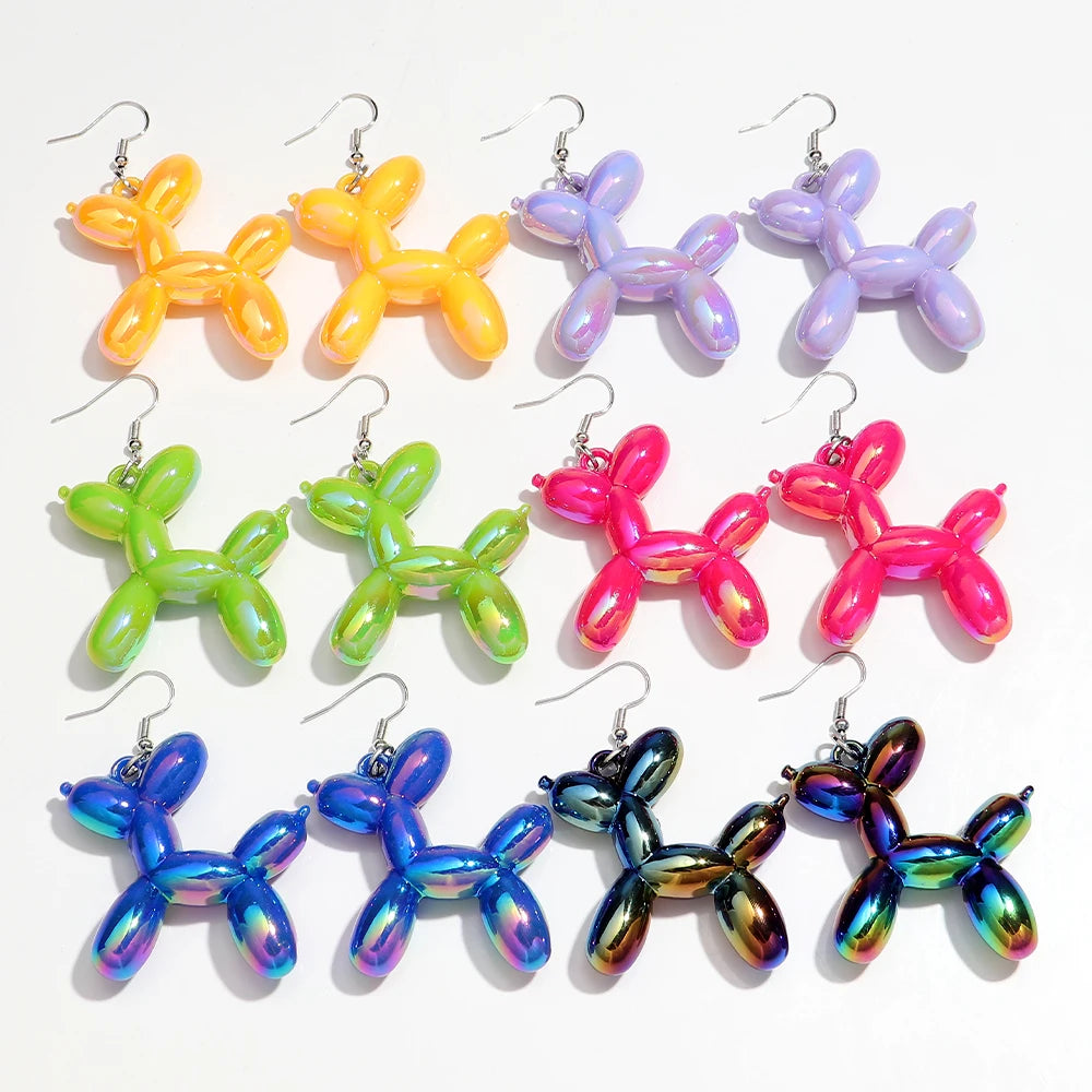 New Trend Candy Colorful Balloon Dog Drop Earrings for Women Personal Iridescent Creative Balloon Dog  Earrings 2025 Jewelry