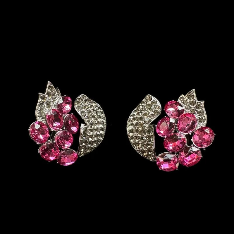 NISHIZAWA Flowers Clip Earrings for Women Rhinestones Vintage Court Style Jewelry Luxury Fashion Elegant Clothing Pins