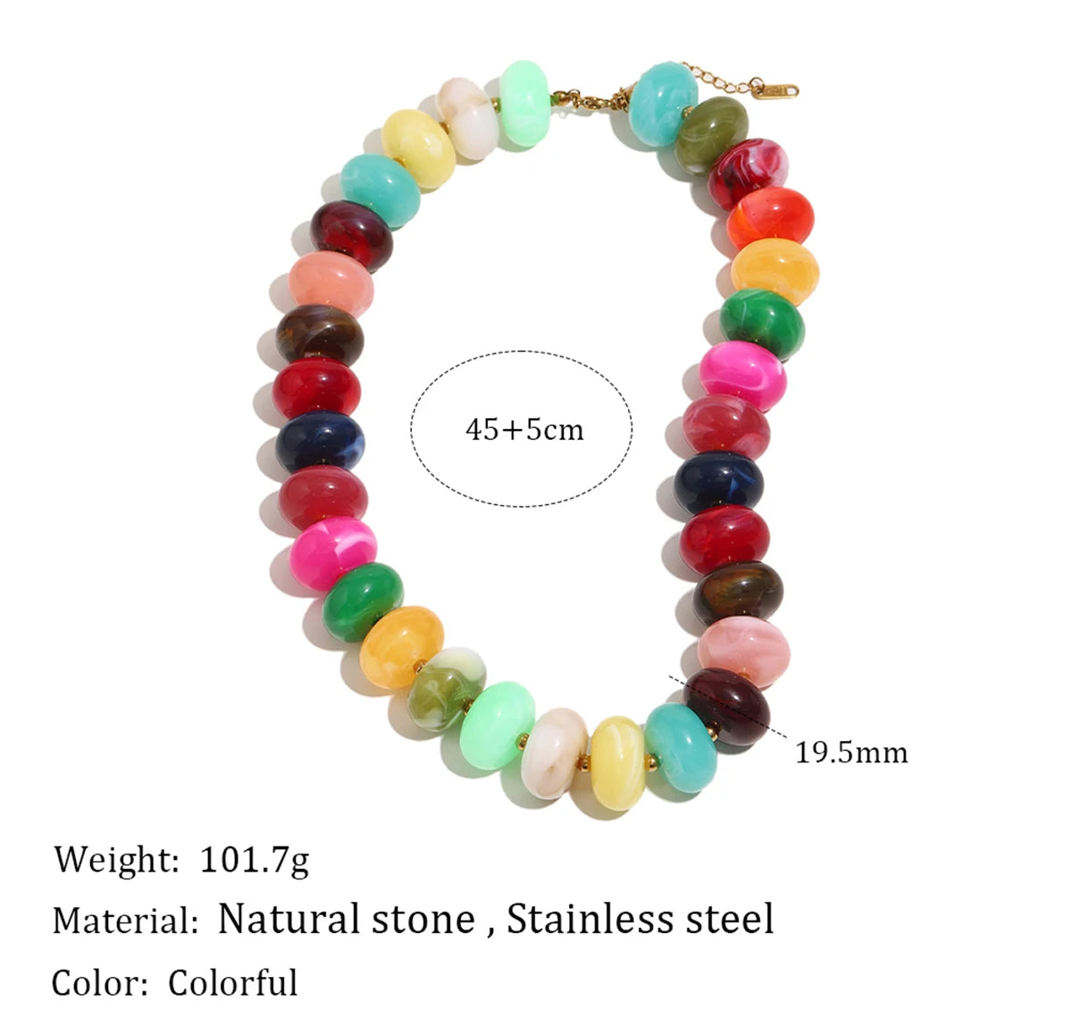 E.B.belle Colorful Bohemian Flat Disc Bead Necklace Stainless Steel 18K Gold Plated Bead Choker Summer Beach Women Jewelry Gift