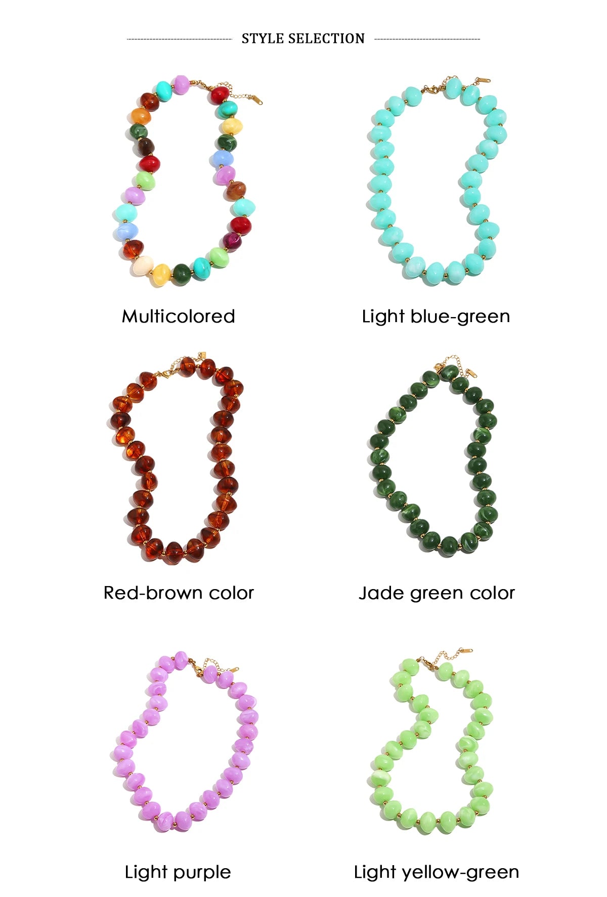 E.B.belle Colorful Candy Bead Strand Necklace Adjustable Gold Extension Chain Flat Oval Resin Beads Fashion Beach Women Jewelry
