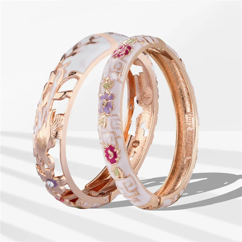 Hollow Bangles For Women Bracelets On Hand Bird Cloisonne Enamel Jewelry Women's Hand Bracelet Female Bangle Gifts For Wife Girl