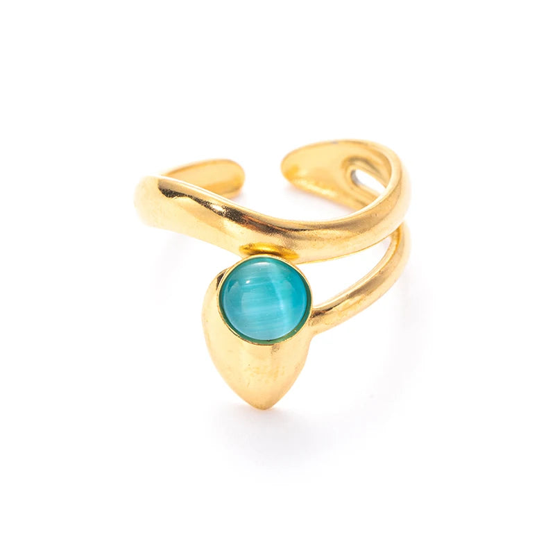 ANENJERY 316L Stainless Steel Colorful Stone Water Droplets Open Ring for Women Personality Niche Jewelry Niche Gifts Wholesale