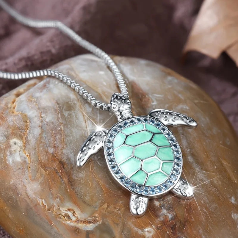 1pc Elegant Turtle Silver Color Chain Pendant Necklace for Women Exquisite Marine Life Bohemian Style Summer Beach Jewelry Gift