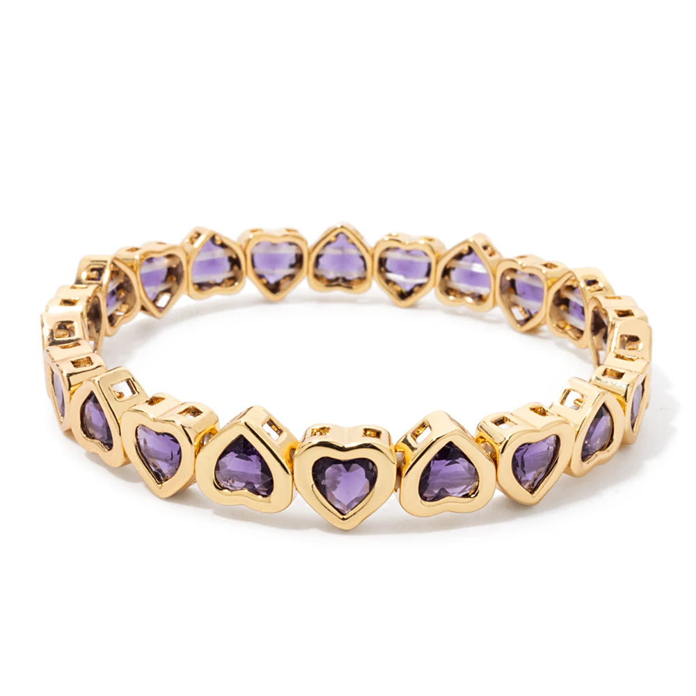 New Copper Heart Beads Gold Color Bracelets for Women Colorful Rhinestone Girl Bangle 2025