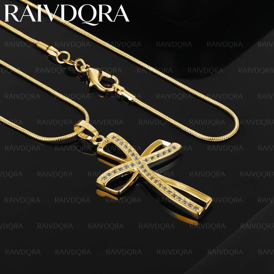 18K Gold Plated Design Zircons Cross Pendant Necklace For Women Men Charm Trend Birthday Gifts Fashion Party