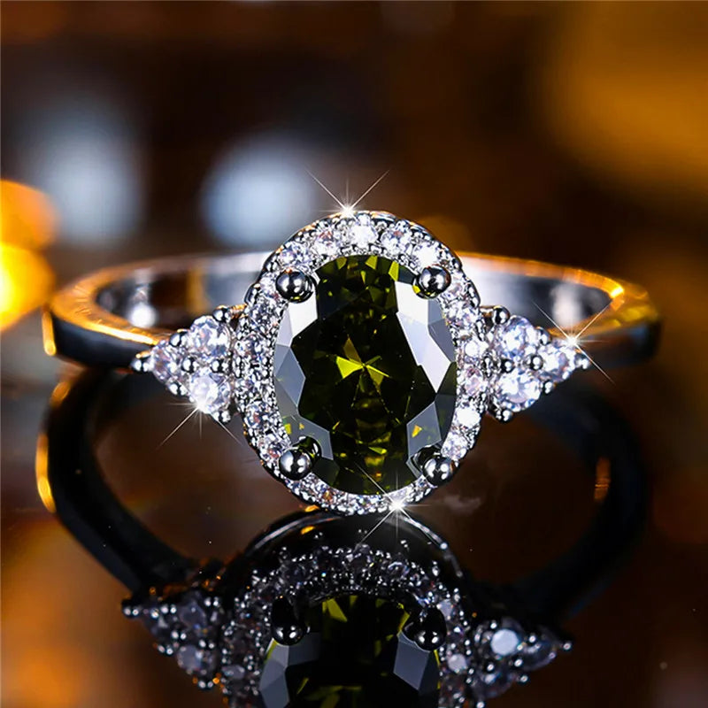 Cute Female Black Oval Zircon Stone Engagement Ring Trendy Silver Color Bride Wedding Jewelry Gift For Women