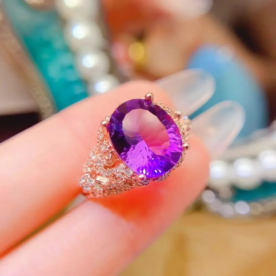 Real 925 Silver Ring Natural Amethyst Ring 9mm*11mm 4ct Amethyst Jewelry Birthday Gift for Women