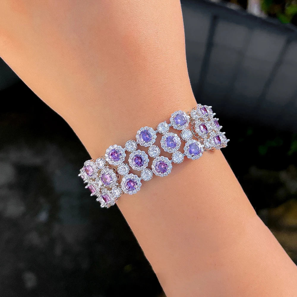 ThreeGraces Luxury Shiny Green White Zircon Big Wide Party Bracelet for Women Gorgeous Dubai Wedding Evening Party Jewelry BR400
