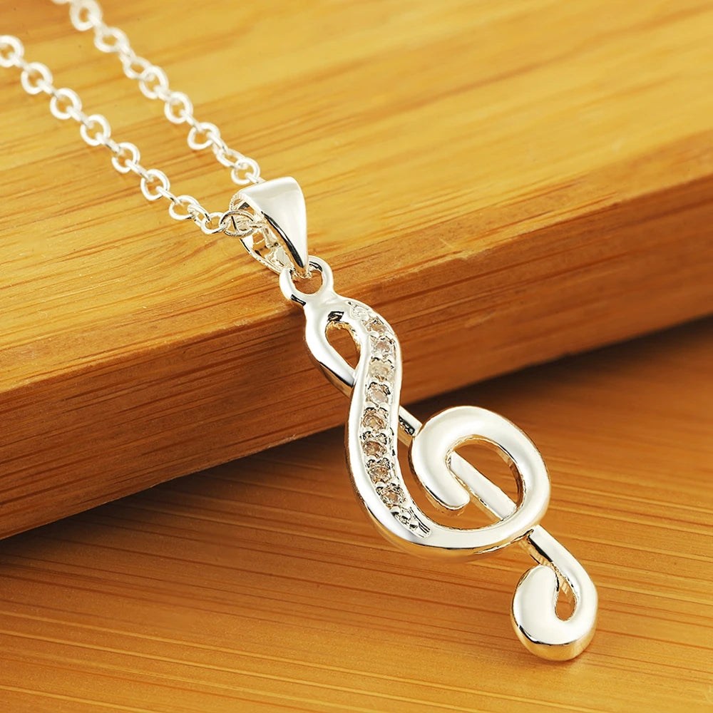 925 sterling Silver crystal Elegant musical note Pendant Necklace For Women luxury Fashion wedding accessories jewelry gifts