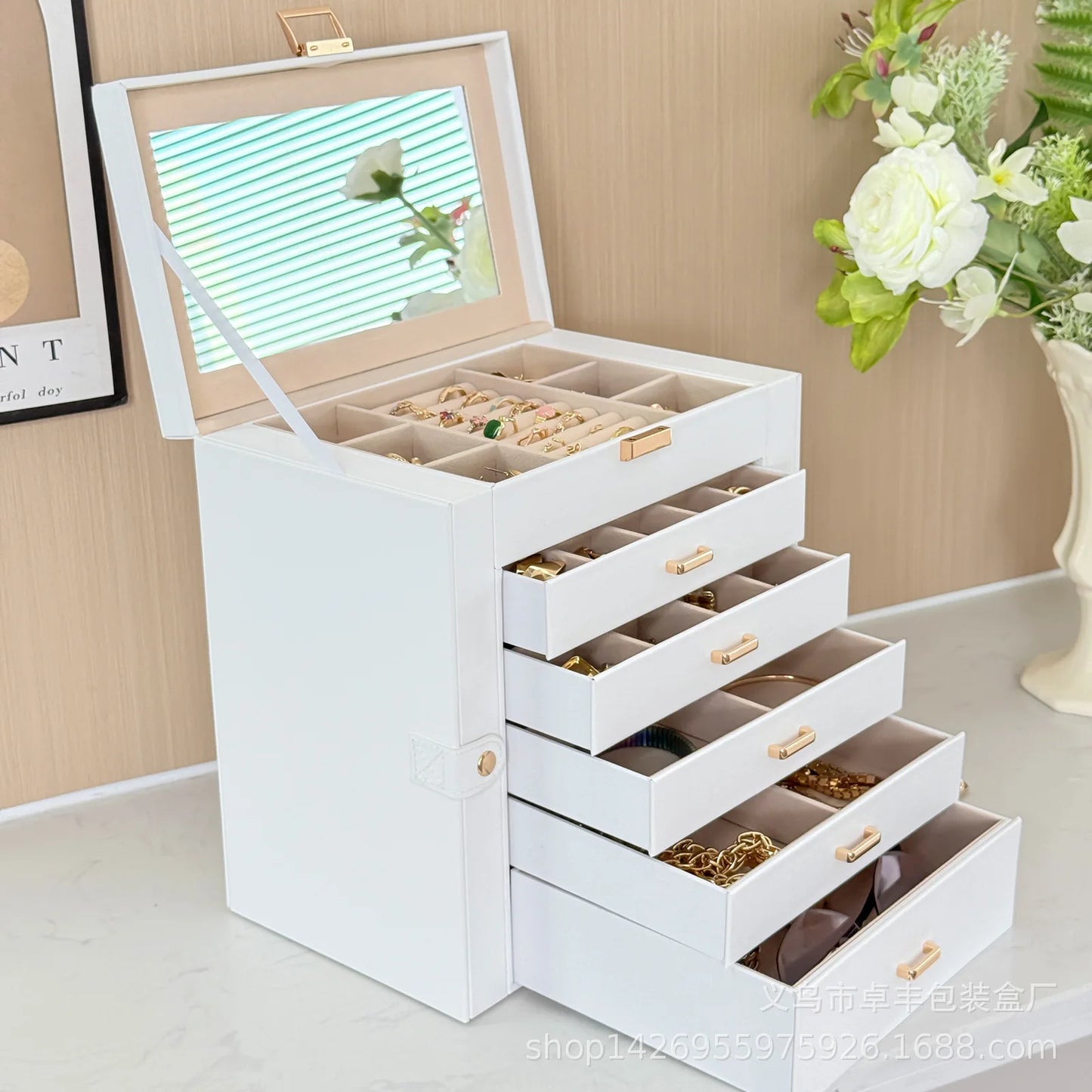 DELESYS New Large-Capacity High-End 6 Layer Jewelry Box For Storing Necklaces Watches Accessories Multi-Functional Jewelry Box
