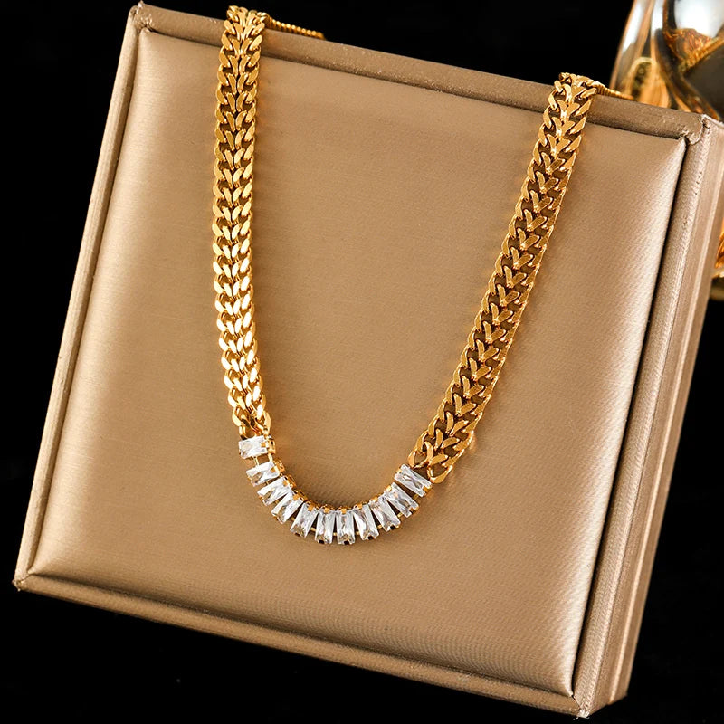 EILIECK 316L Stainless Steel Metal Charm Chain Necklace Statement Jewelry 18K PVD Plated Statement Collar Neck Chain For Women
