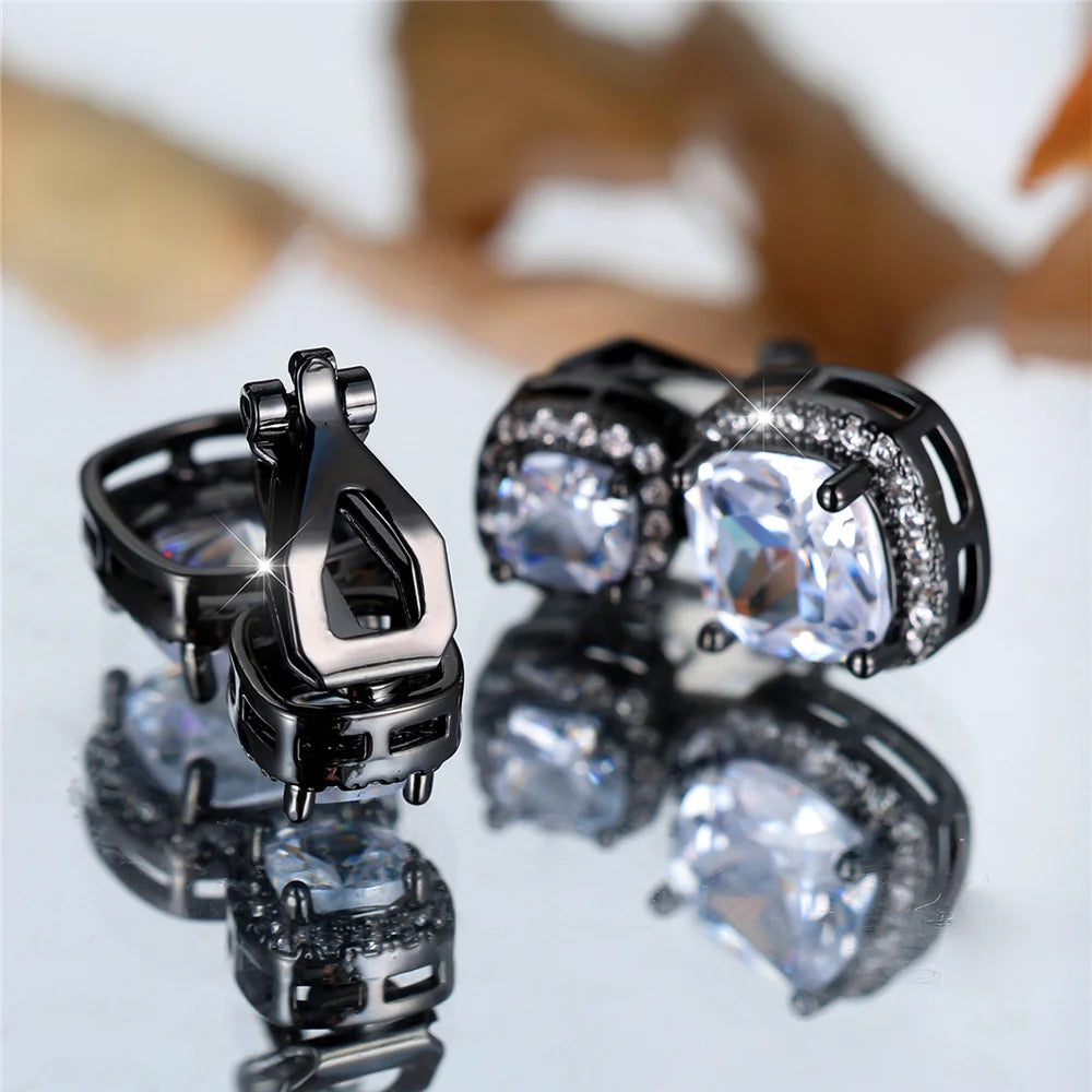 Luxury Big White Zircon Clip Earrings For Women Luxury Crystal Female Silver Color Round Wedding Jewelry