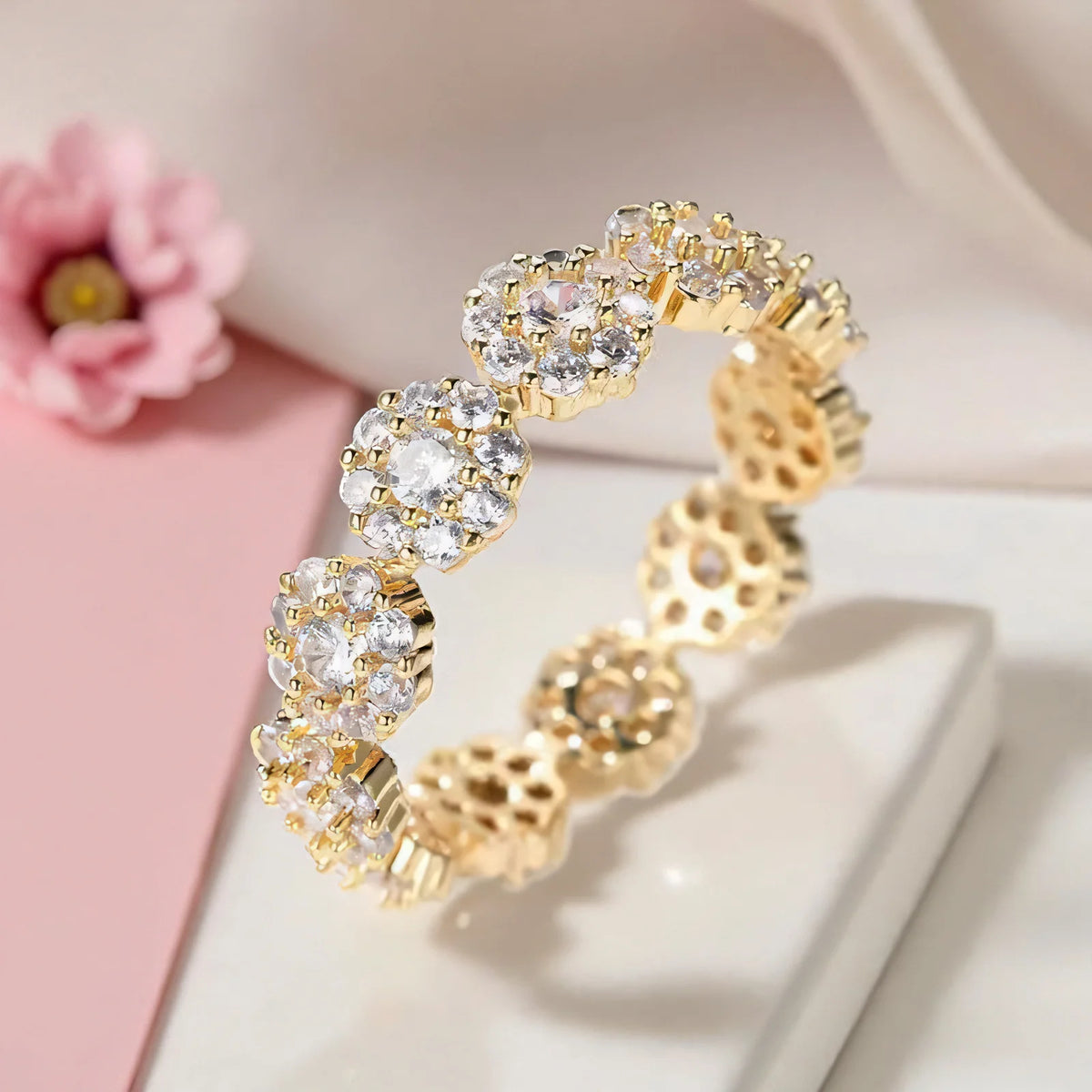 Luxury Female Charm White Zircon Ring Yellow Gold Color Rings For Women Crystal Stone Engagemen Jewelry