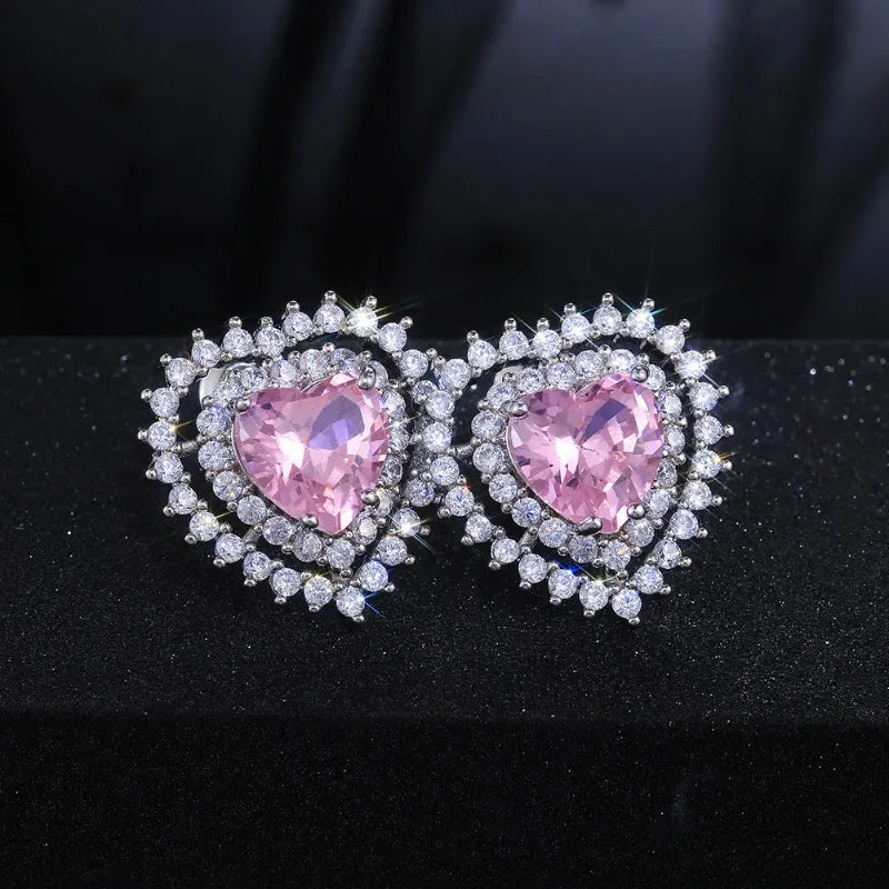 Peach Heart Stud Earrings Exquisite Women Dangle Earrings for Princess Party Wedding Engagement Christmas Jewelry