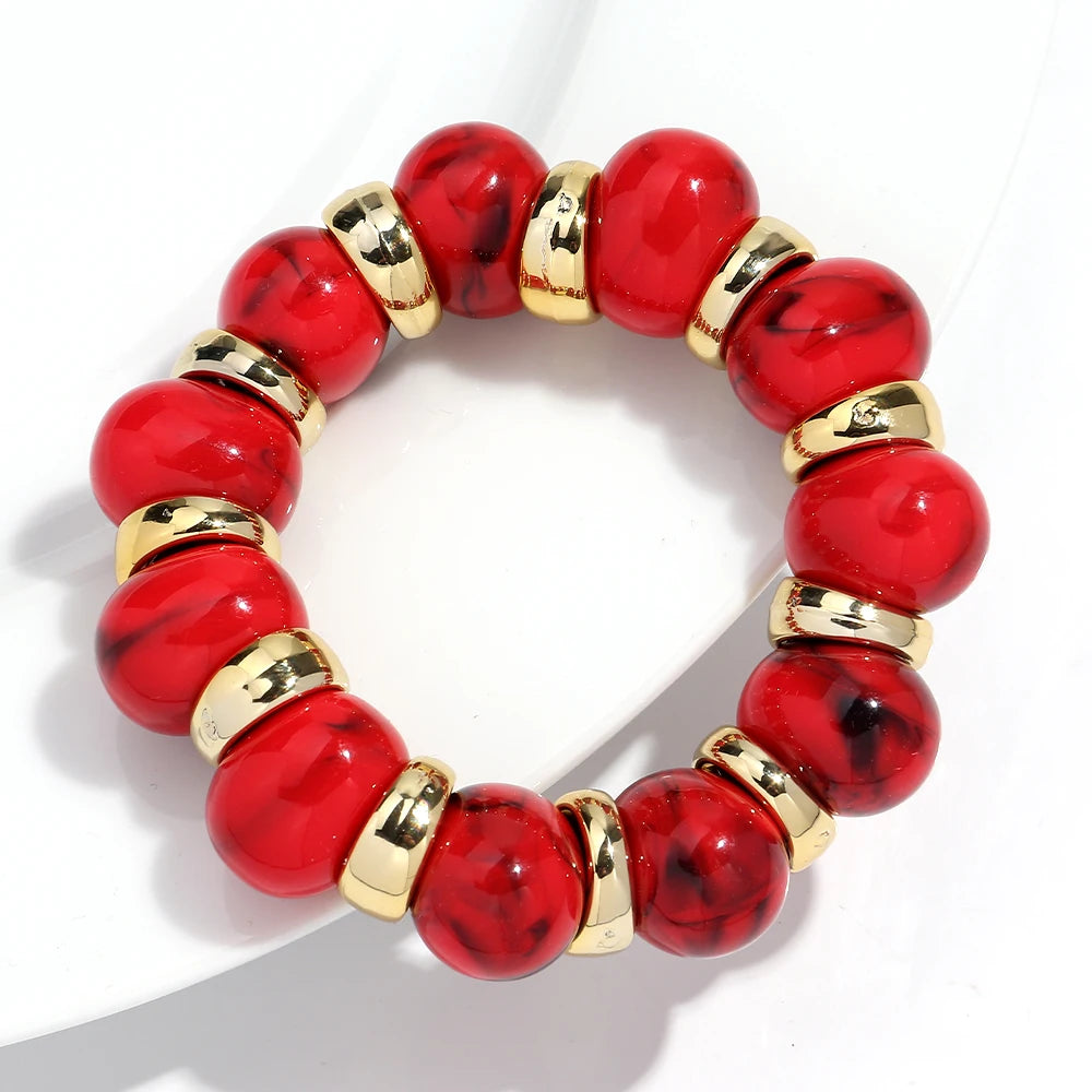 Trendy Acrylic Irregular Round Beads Elastic Bracelets Bangle Bohemian Big Resin Geometric CCB Beaded Bracelet Jewelry for Women