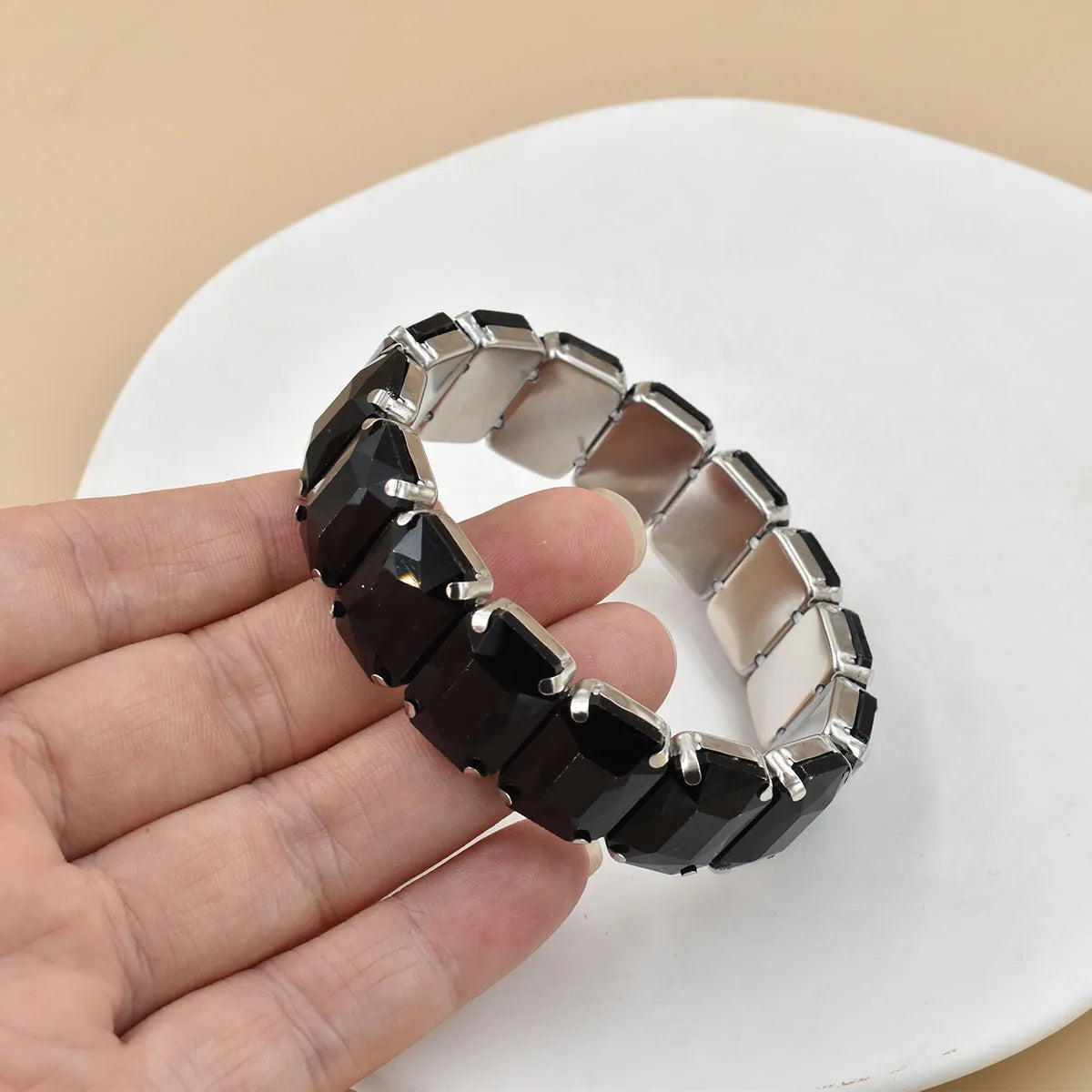 2026 New fashion Jewelry crystal Women charm bracelet colorful Geometric square elastic thread white Elliptical glass bracelet