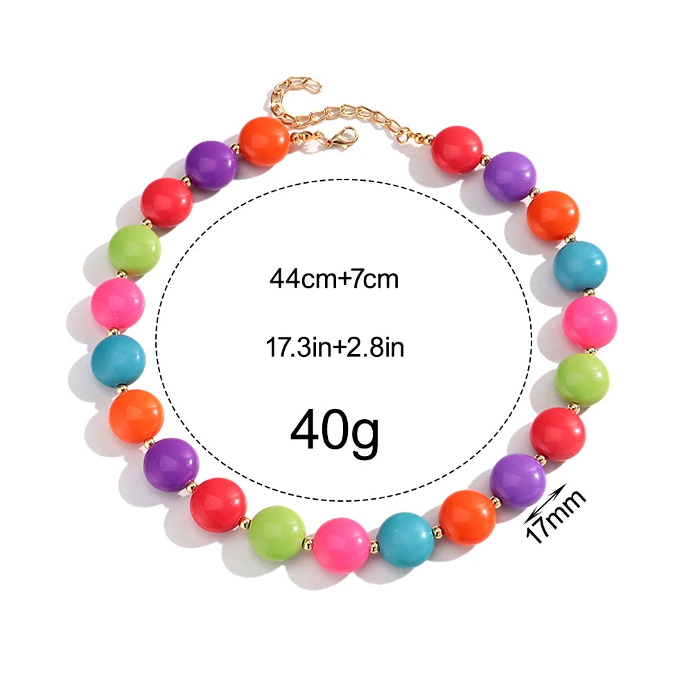 Fashion Colorful Acrylic Geometric Oblate Round Beads Necklaces for Women New Beaded Choker Necklace Boho Party Jewelry Gifts