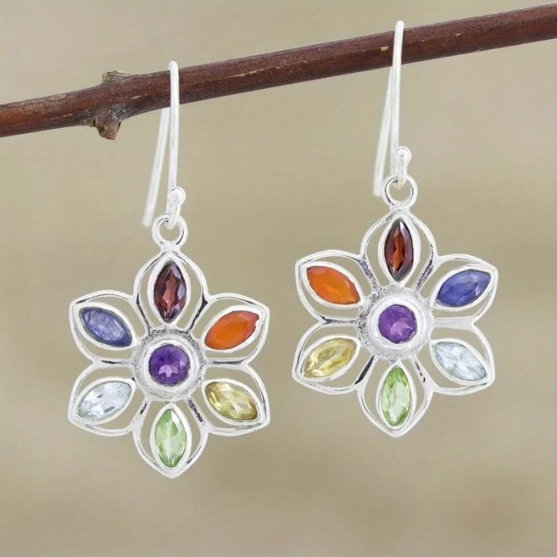 New Bohemian Alloy Earrings Round Drop Oil Multicolor Diamonds Sun Flower Distinctive Embellishment Gifts Party