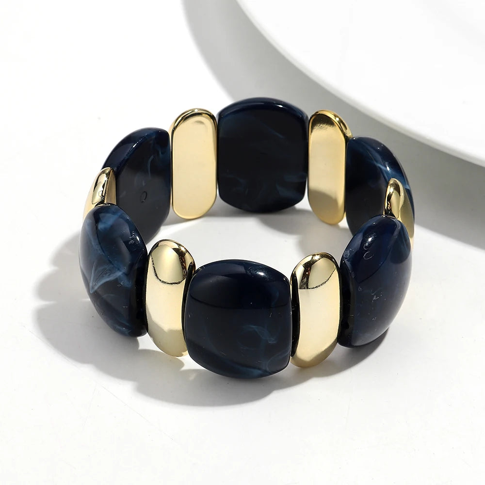 Elegant Acrylic Marble Geometric Petal Curved Beads Elastic Bracelets Trendy CCB Bead Chunky Bangles Bracelet Women Accessories