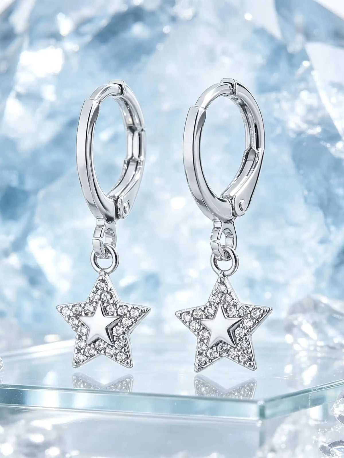 Small Star White Zircon Stone Trendy Hoop Earrings Charm Cute Female Silver Gold Color Wedding Jewelry For Women