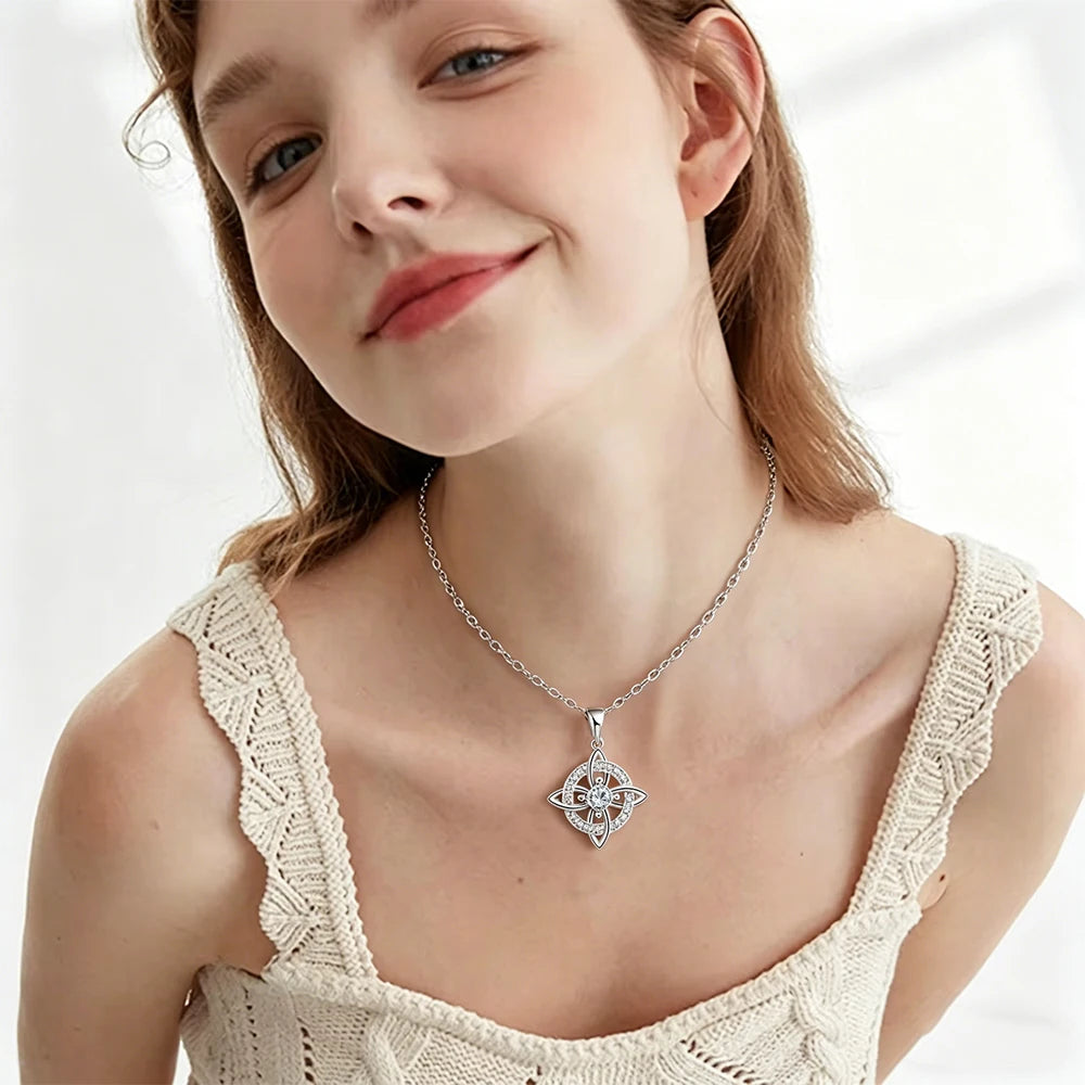 Dainty 5A Birthstone Pendant Necklace 12 Pieces Zirconia Magic Witch Knot Necklace for Women Good Luck Amulet Protection Jewelry